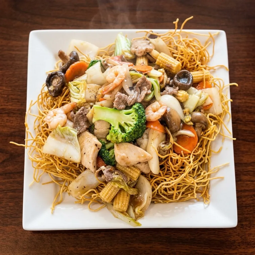 Bird's Nest with chicken, beef and shrimp in Saskatoon, SK
